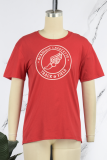 Red Street Vintage Print Patchwork O Neck T-Shirts