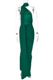 Green Sexy Solid Backless Oblique Collar Long Dress Dresses