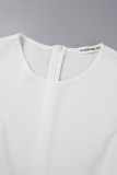 White Elegant Solid Patchwork Zipper O Neck A Line Dresses(With Belt)