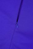 Bleu royal élégant solide Patchwork Zipper O Neck A Line robes (avec ceinture)