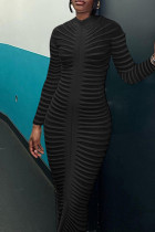 Black Celebrities Elegant Solid Patchwork O Neck Wrapped Skirt Dresses