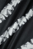 Schwarzes sexy gestreiftes Patchwork-Kleid mit rückenfreiem U-Ausschnitt und Weste