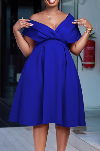 Bleu royal sexy solide patchwork col en V robes de soirée