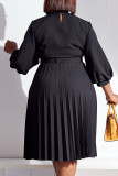 Черные повседневные элегантные однотонные лоскутные прямые платья с поясом и круглым вырезом (содержат пояс)