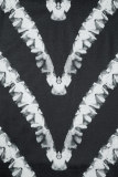 Zwart sexy gestreept patchwork backless U-hals vestjurkjurken