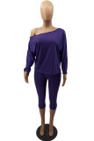 Purple Casual Solid Patchwork Draw String Oblique Collar Long Sleeve Two Pieces
