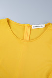 Amarelo Elegante Patchwork Sólido com Zíper O Neck Vestidos Linha A (com Cinto)