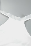 Frente única branca casual com babado sem mangas duas peças