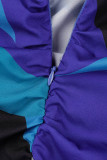 Abiti eleganti stampati con scollo a V patchwork con stampa college blu (con cintura)