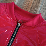Röd Vintage Solid Patchwork Dragkedja Half A Turtleneck Ytterkläder