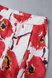 Rode Basic Normale broek met hoge taille, wijde pijpen en volledige print