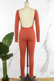 Rödbruna Casual Solid Skinny Jumpsuits utan rygg utan U-hals