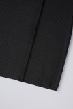 Vestidos de falda de un paso con cuello en O de patchwork sólido sexy negro