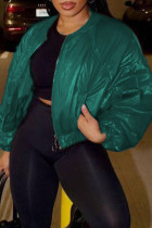 Ropa de abrigo vintage de retazos lisos con cremallera medio cuello alto verde tinta
