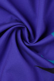 Bleu College Print Patchwork V Neck Robe Imprimée Robes (Avec une ceinture)