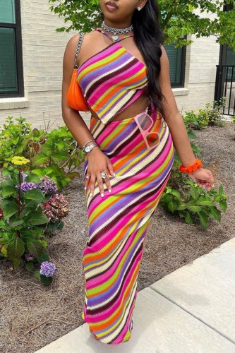 Multicolor Sexy Print Bandage Backless Halter Sleeveless Two Pieces