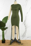 Vestidos de saia enrolada assimétricos lisos casuais verde militar sexy