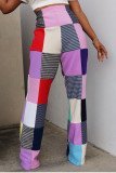 Veelkleurige casual straatkleurblok-patchwork Rechte rechte patchworkbroek met hoge taille