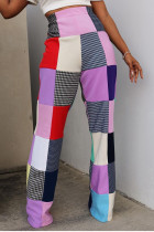 Multicolor Casual Calle Bloque de color Patchwork Recto Cintura alta Pantalones rectos de patchwork