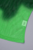 Green Casual Print Basic O Neck Tops