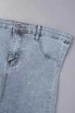 Синие сексуальные однотонные лоскутные пуговицы с открытой спиной, без бретелек, без рукавов, с высокой талией, узкие джинсовые платья (без верхней одежды)