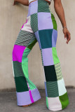 Pantaloni patchwork dritti a vita alta dritti patchwork a blocchi di colore casual verde erba