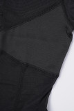 Черные сексуальные однотонные узкие комбинезоны в стиле пэчворк с круглым вырезом