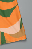Robe longue verte décontractée à imprimé patchwork fendu col en V