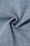 Blå sexiga solida lapptäcksknappar Rygglösa axelbandslösa ärmlösa skinny denimklänningar med hög midja (utan ytterkläder)