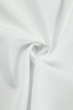 Blusas brancas casuais sólidas patchwork com fivela e babados gola redonda