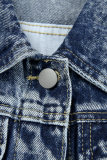 Flerfärgat Casual Print Rippad turndown-krage Ärmlös vanlig jeansjacka (beroende på det faktiska föremålet)