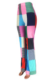 The cowboy blue Casual Street Color Block Patchwork Straight High Waist Straight Patchwork Bottoms