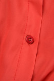 Blusas de patchwork lisas vermelhas casuais com fivela e babados gola redonda