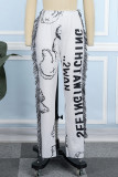 Pantaloni con stampa intera a matita skinny con lettera patchwork in nappa bianca con stampa Street