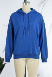 Royal Blue Daily Cute Print Draw String Hooded Collar Tops