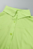 Colletto della camicia patchwork tinta unita casual verde giallo manica lunga due pezzi