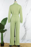 Green Casual Solid Patchwork Turndown Collar Long Sleeve Two Pieces (Without Waist Chain)