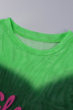 Green Casual Print Basic O Neck Tops