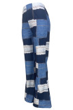 De cowboyblauwe casual straatkleurige patchwork-broek met rechte taille en rechte patchwork