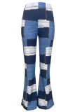 De cowboyblauwe casual straatkleurige patchwork-broek met rechte taille en rechte patchwork