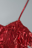 Красный сексуальный лоскутный бинт с кисточками с открытой спиной Холтер Тощий комбинезон