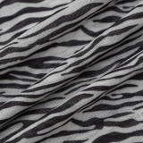 Zebra Sexy Beroemdheden Zebraprint Uitgeholde Patchwork Trekkoord Afdrukken O-hals Mesh Jurk Jurken