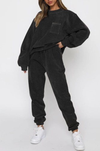Dark Gray Casual Solid Patchwork O Neck Long Sleeve Two Pieces