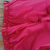 Rote Vintage-Oberbekleidung mit einfarbigem Patchwork-Reißverschluss und halbem Rollkragenpullover