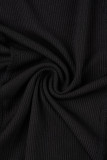 Черные сексуальные однотонные лоскутные платья с круглым вырезом и юбкой на один шаг