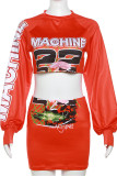 Orange Street Letter Patchwork Printing O Neck Long Sleeve Two Pieces