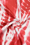 Rote Sexy Print Patchwork-Kleider mit Kapuzenkragen und Wickelrock