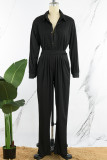 Black Casual Solid Patchwork Turndown Collar Long Sleeve Two Pieces (Without Waist Chain)