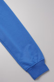 Tops de colarinho com capuz e estampa fofa diária em azul Royal
