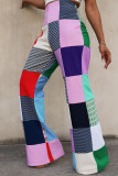 Multicolor Casual Calle Bloque de color Patchwork Recto Cintura alta Pantalones rectos de patchwork